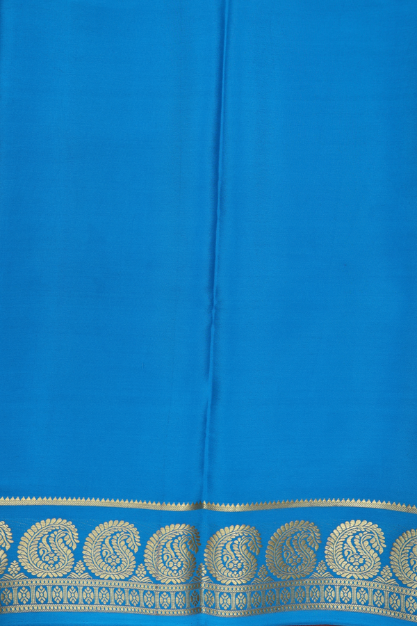 Mysore Silk Saree In Plain Indigo Blue With Paisley Border