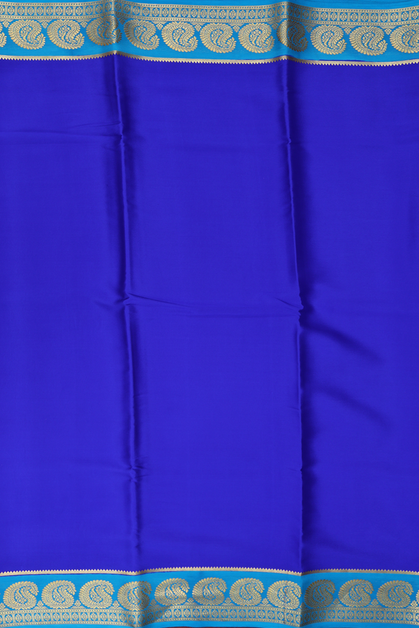 Mysore Silk Saree In Plain Indigo Blue With Paisley Border