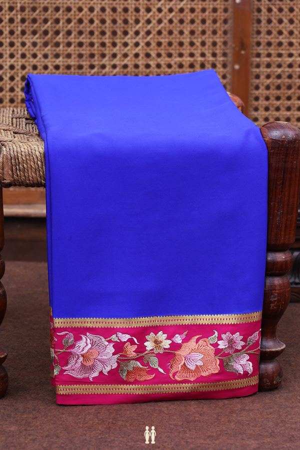 Mysore Silk Saree In Indigo Blue With Embroidered Border