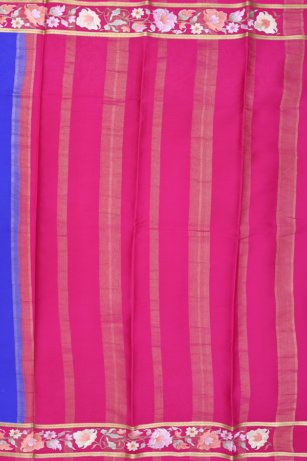 Mysore Silk Saree In Indigo Blue With Embroidered Border