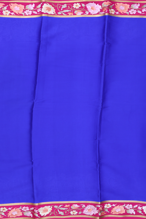 Mysore Silk Saree In Indigo Blue With Embroidered Border