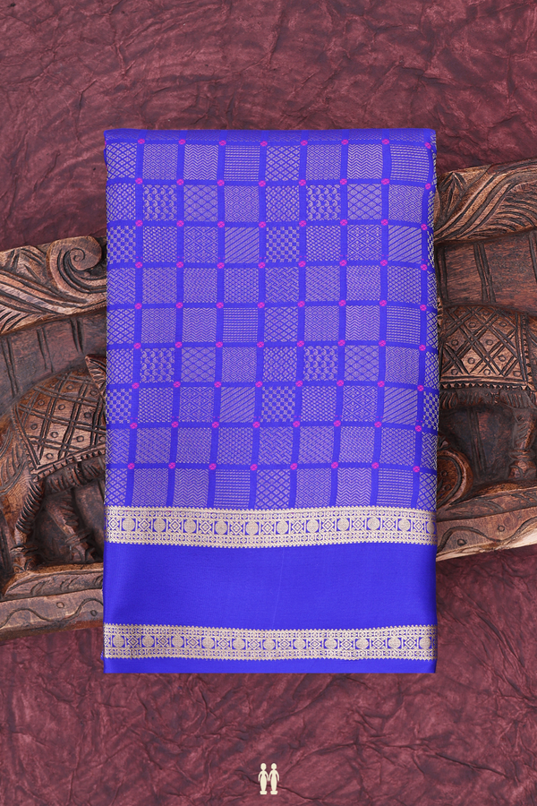 Mysore Silk Saree In Indigo Blue With Square Buttas