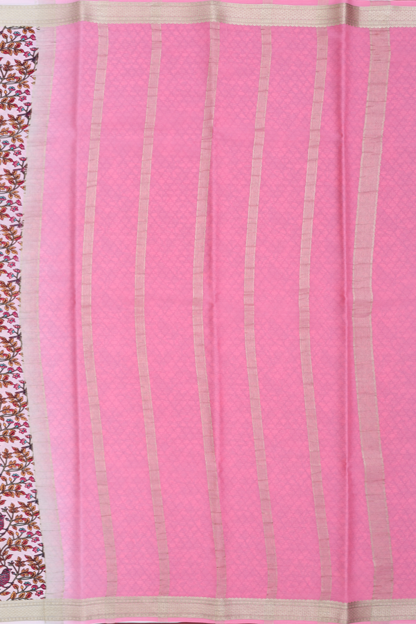 Mysore Silk Saree In Ivory With Birds Printed Design