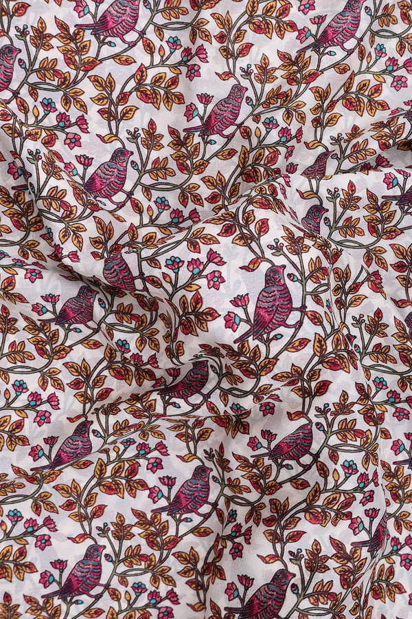 Mysore Silk Saree In Ivory With Birds Printed Design