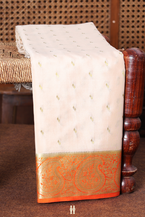 Mysore Silk Saree In Ivory With Zari Buttis