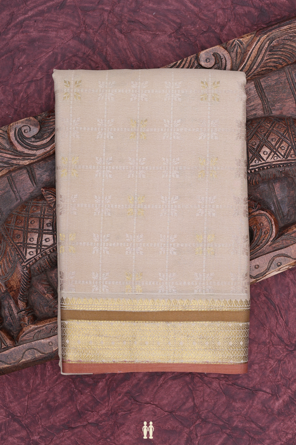 Mysore Silk Saree In Khaki With Self Checks Design