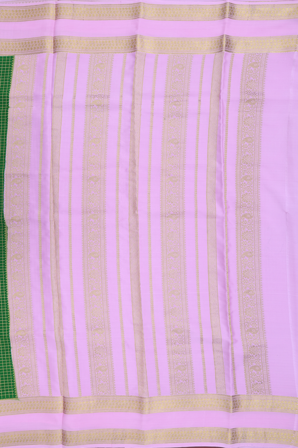 Mysore Silk Saree In Leaf Green With Checks Design