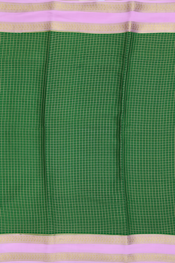 Mysore Silk Saree In Leaf Green With Checks Design