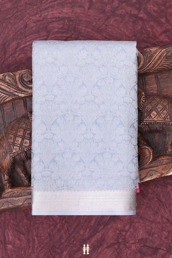 Mysore Silk Saree In Light Grey With Brocade Design