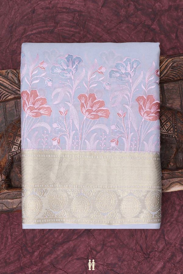 Mysore Silk Saree In Light Grey With Zari Border
