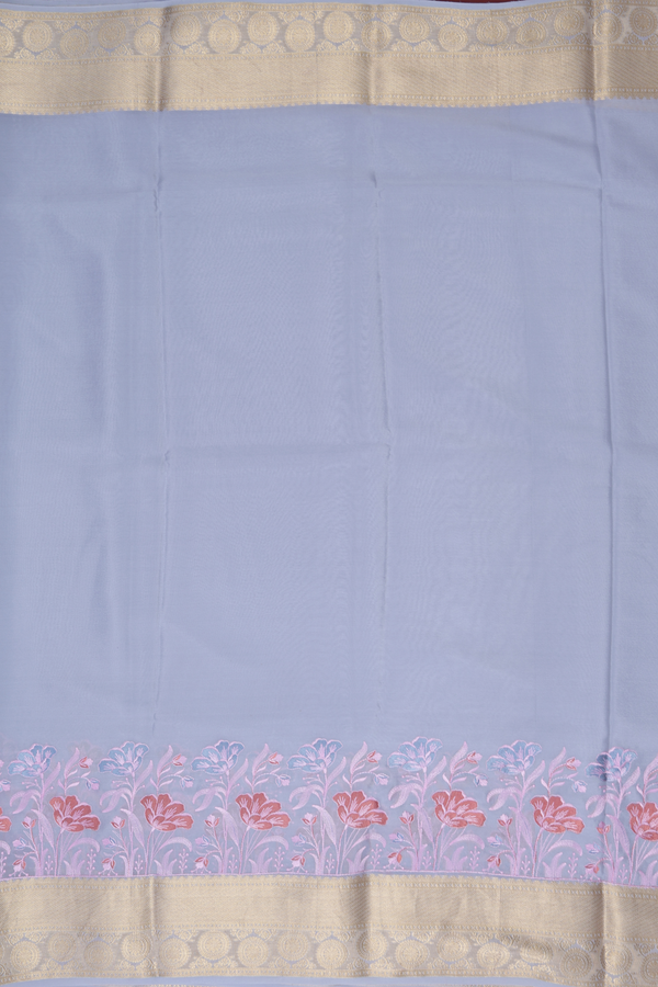 Mysore Silk Saree In Light Grey With Zari Border
