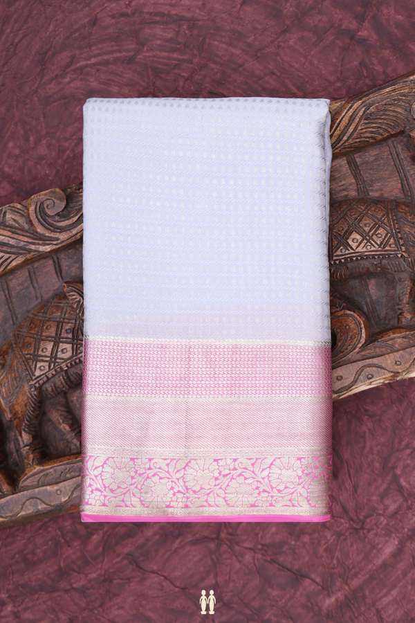 Mysore Silk Saree In Light Grey With Zari Buttis