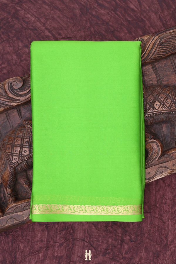 Mysore Silk Saree In Lime Green With Zari Border