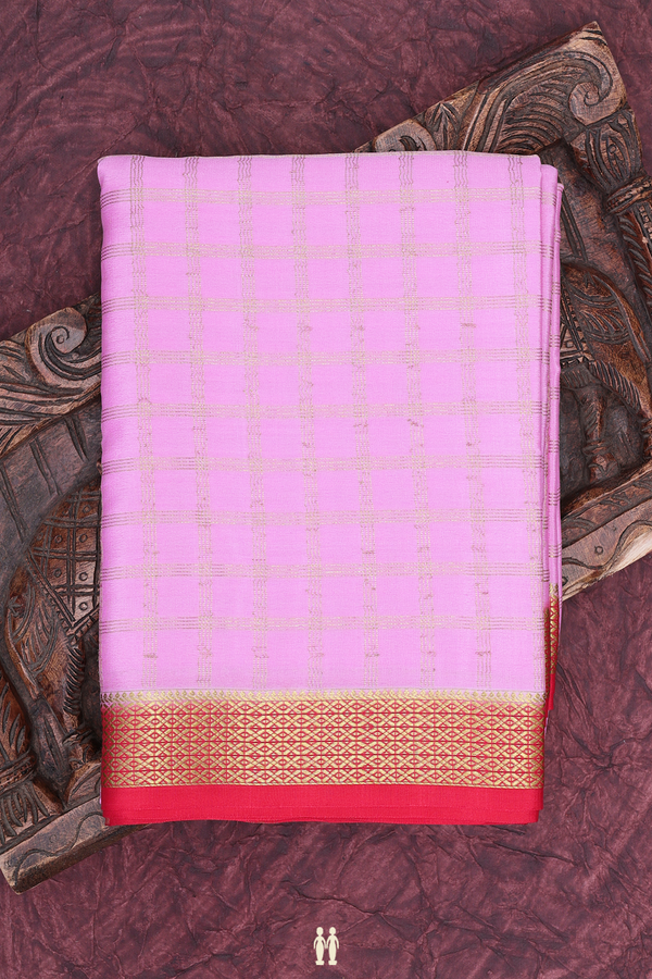 Mysore Silk Saree In Lotus Pink With Checks Design
