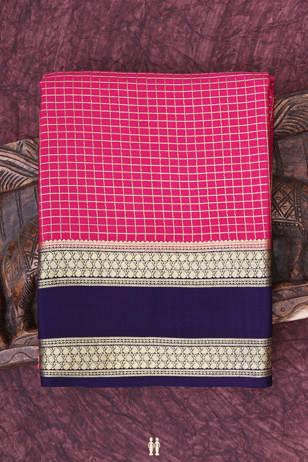 Mysore Silk Saree In Magenta With Checks Design