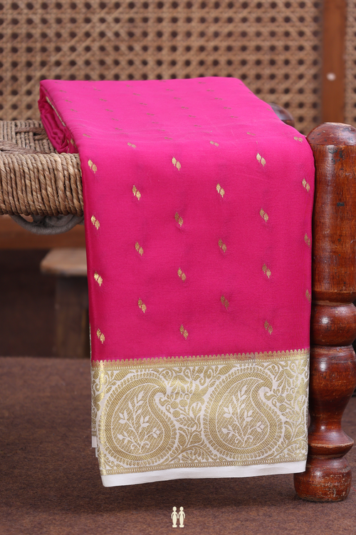 Mysore Silk Saree In Rani Pink With Zari Buttis