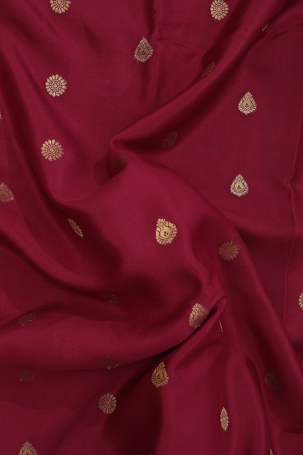 Mysore Silk Saree In Maroon With Zari Buttas
