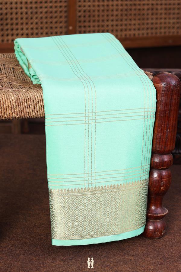 Mysore Silk Saree In Mint Green With Checks Design