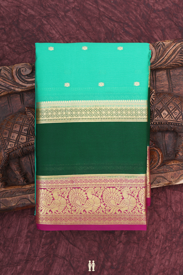 Mysore Silk Saree In Mint Green With Floral Buttis