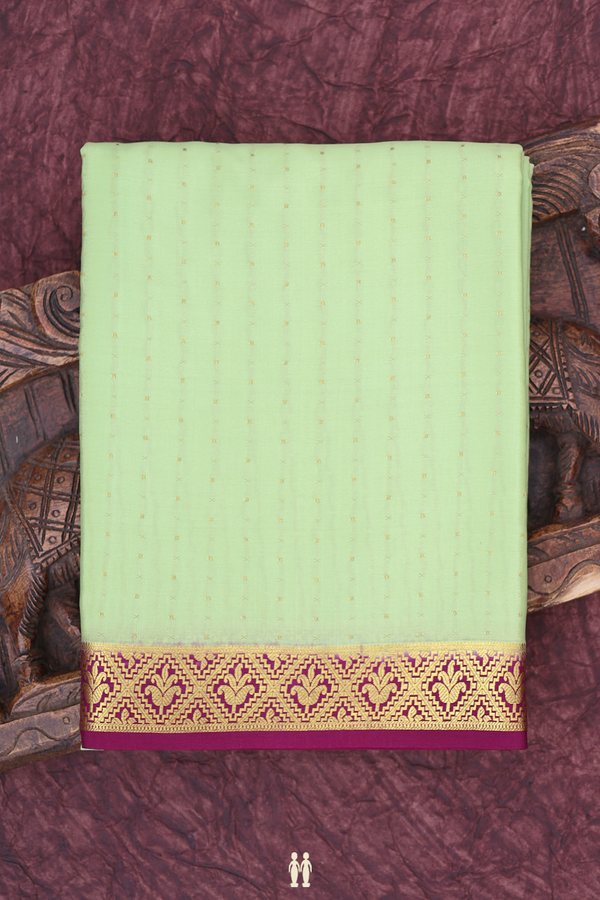 Mysore Silk Saree In Mint Green With Stripes Design