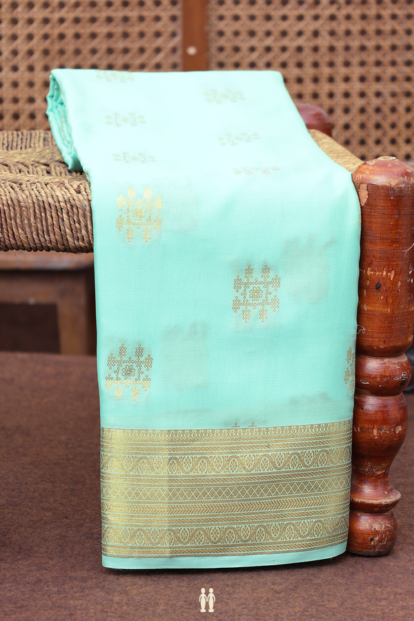 Mysore Silk Saree In Mint Green With Zari Buttas