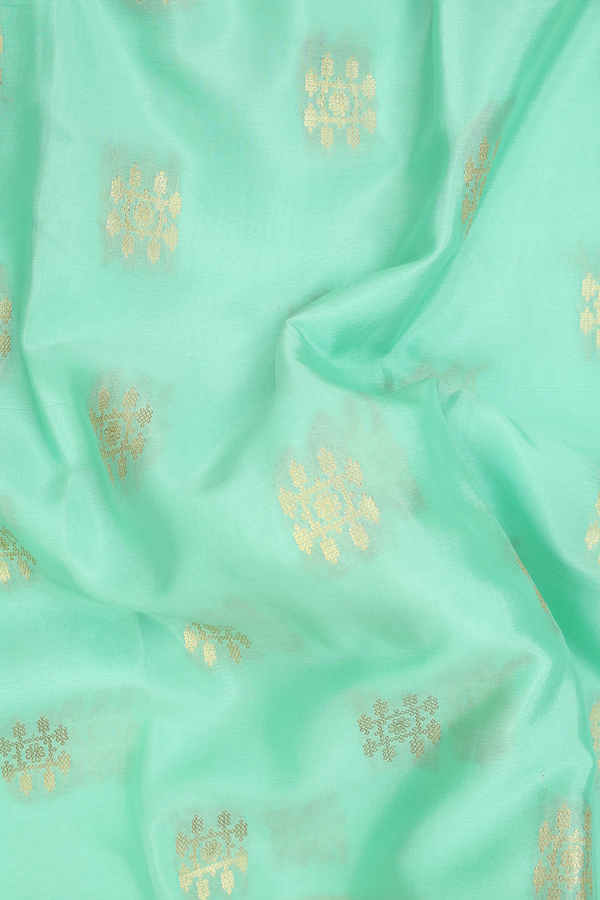 Mysore Silk Saree In Mint Green With Zari Buttas