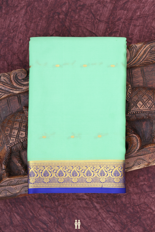 Mysore Silk Saree In Mint Green With Zari Buttis