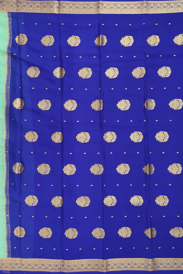 Mysore Silk Saree In Mint Green With Zari Buttis