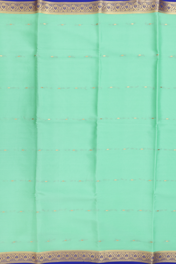 Mysore Silk Saree In Mint Green With Zari Buttis