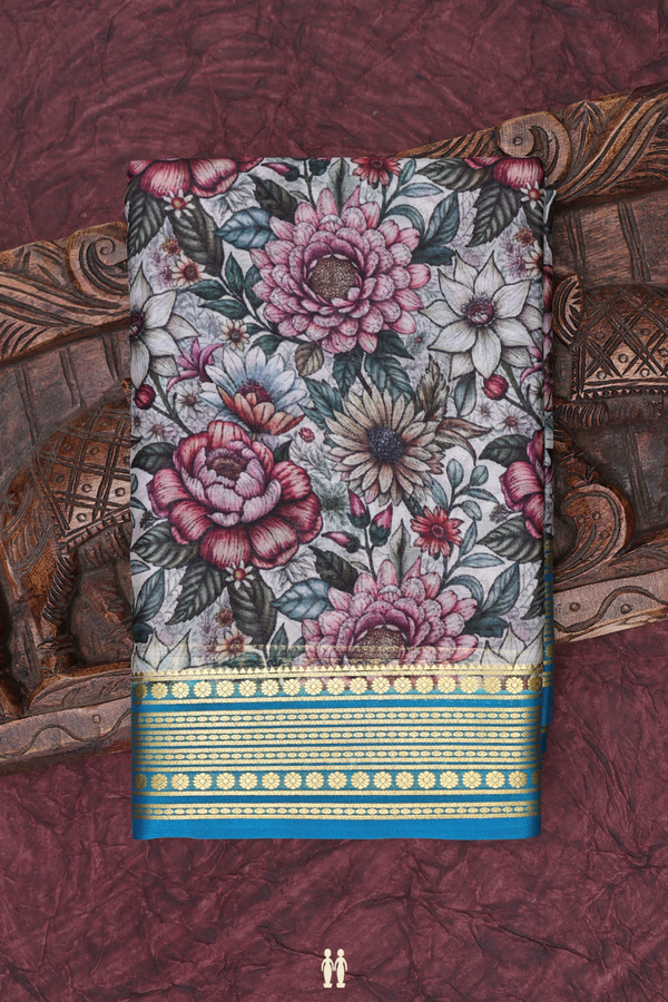 Mysore Silk Saree In Multicolor With Floral Design