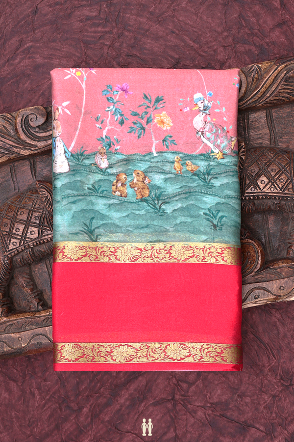 Mysore Silk Saree In Multicolor With Floral Design