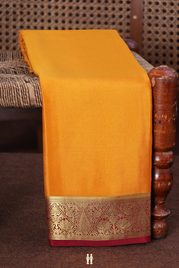 Mysore Silk Saree In Mustard Yellow With Contrast Border