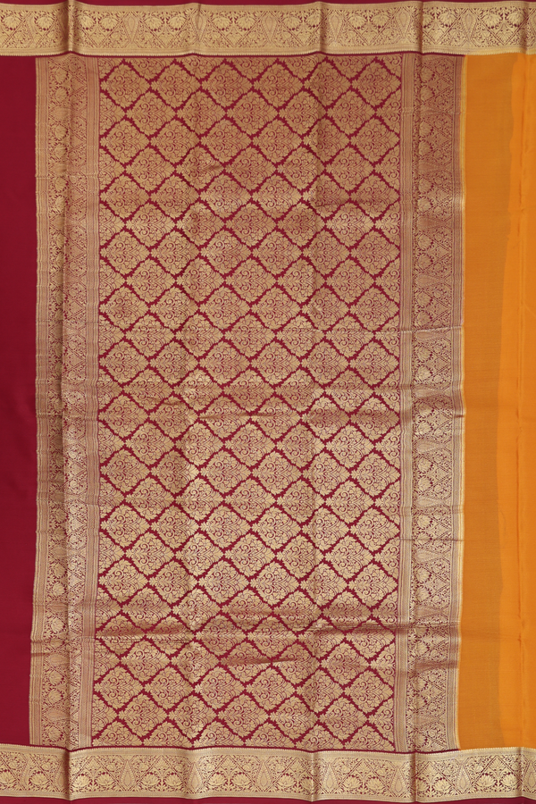 Mysore Silk Saree In Mustard Yellow With Contrast Border