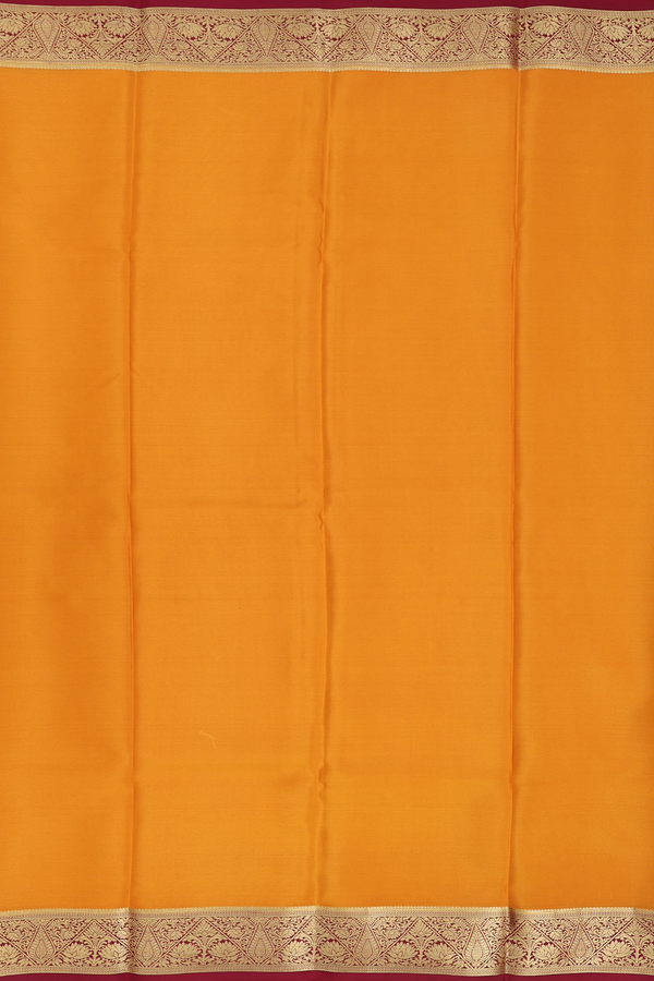 Mysore Silk Saree In Mustard Yellow With Contrast Border