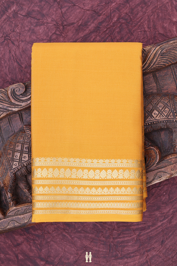 Mysore Silk Saree In Mustard Yellow With Zari Border