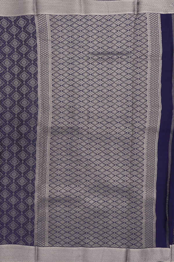 Mysore Silk Saree In Navy Blue With Brocade Design