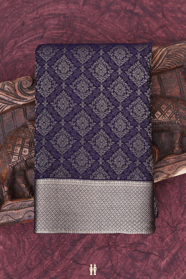 Mysore Silk Saree In Navy Blue With Brocade Design