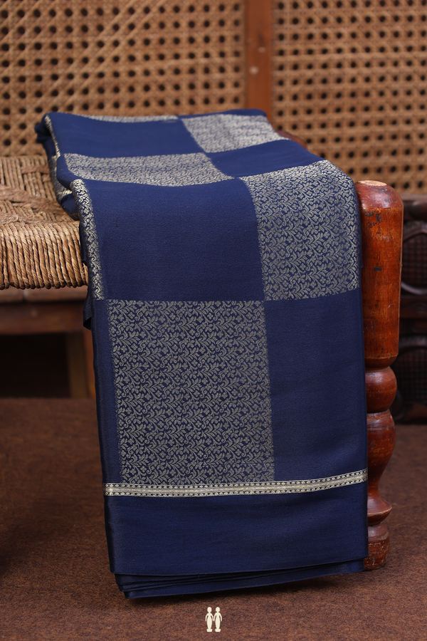 Mysore Silk Saree In Navy Blue With Checks Design