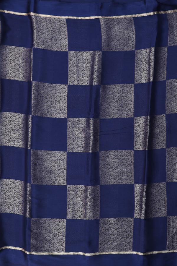 Mysore Silk Saree In Navy Blue With Checks Design