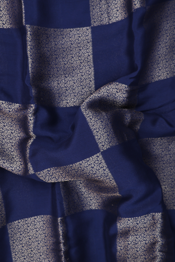 Mysore Silk Saree In Navy Blue With Checks Design