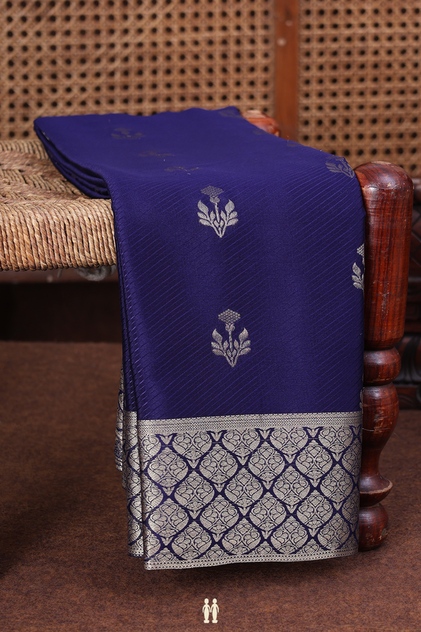 Mysore Silk Saree In Navy Blue With Floral Buttas