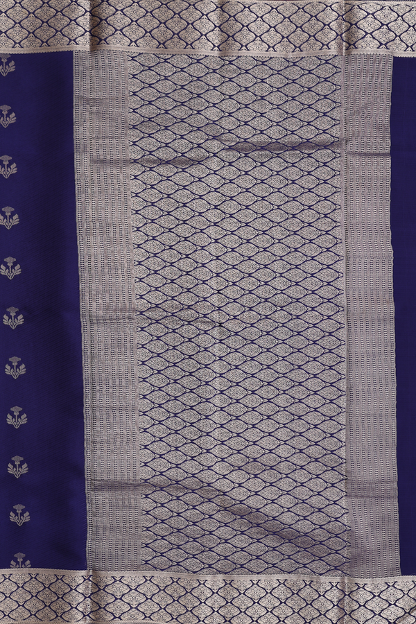 Mysore Silk Saree In Navy Blue With Floral Buttas