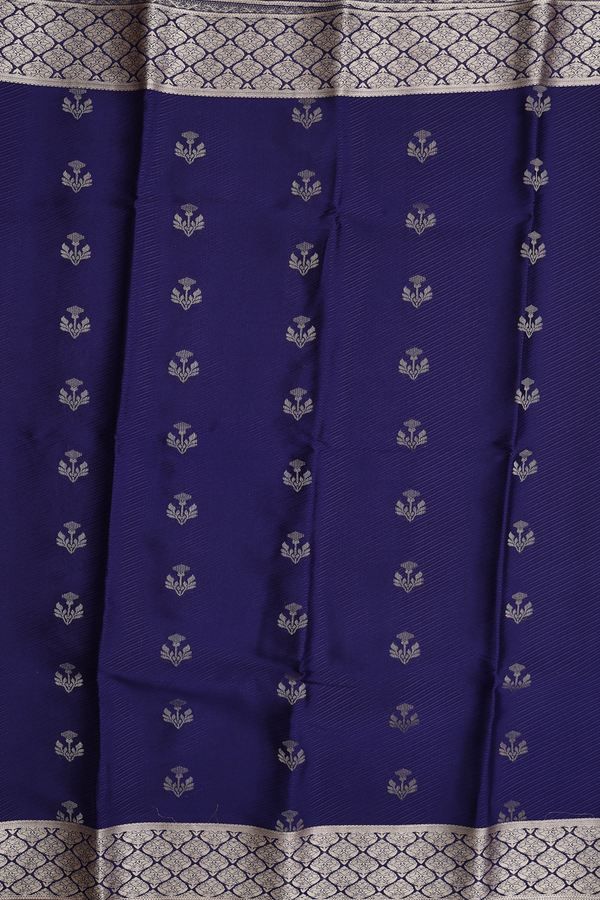 Mysore Silk Saree In Navy Blue With Floral Buttas