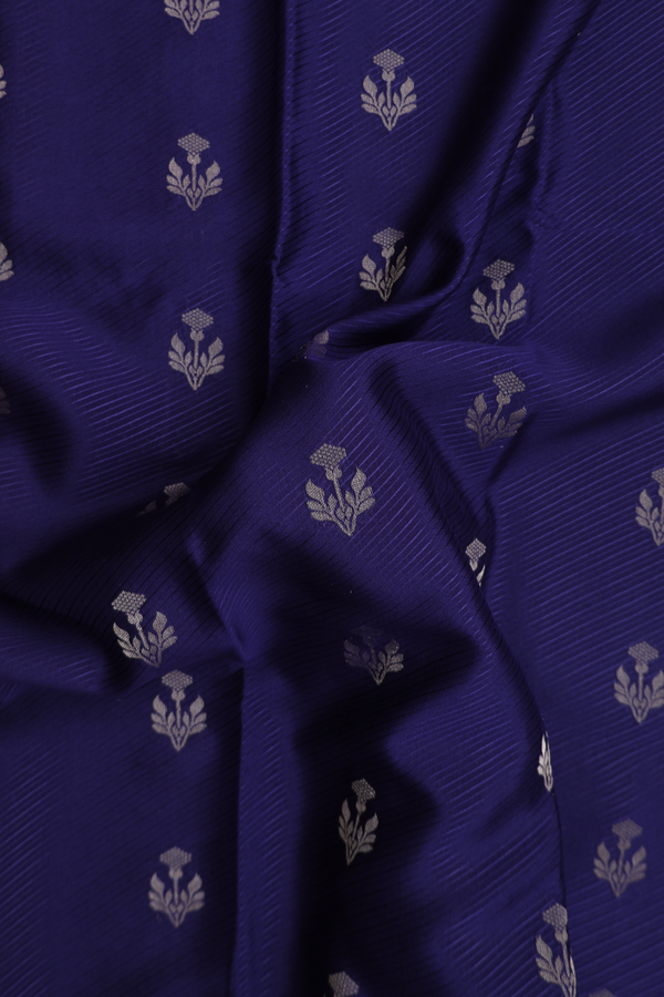 Mysore Silk Saree In Navy Blue With Floral Buttas