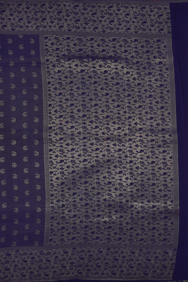 Mysore Silk Saree In Navy Blue With Paisley Buttas