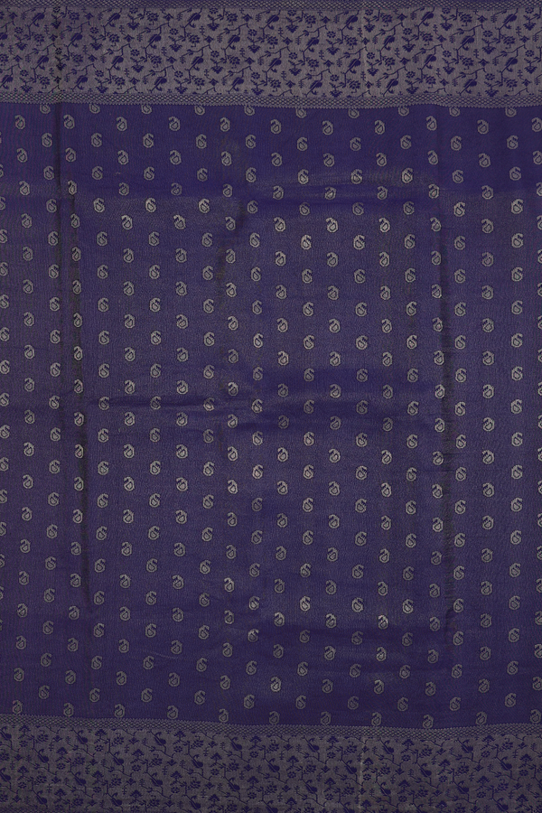 Mysore Silk Saree In Navy Blue With Paisley Buttas