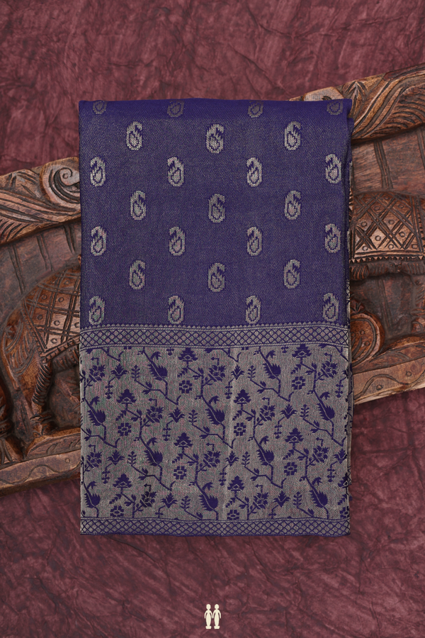 Mysore Silk Saree In Navy Blue With Paisley Buttas