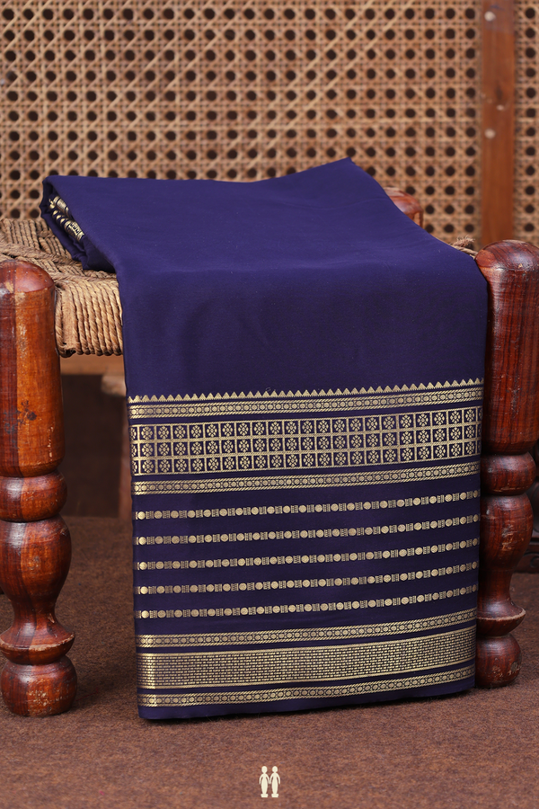 Mysore Silk Saree In Navy Blue With Stripes Border