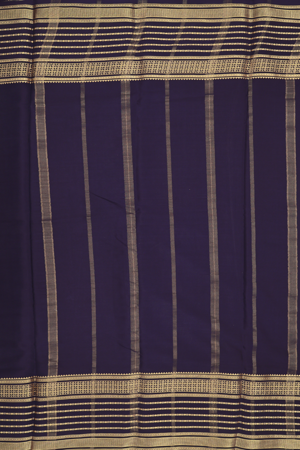 Mysore Silk Saree In Navy Blue With Stripes Border