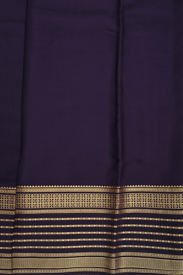 Mysore Silk Saree In Navy Blue With Stripes Border